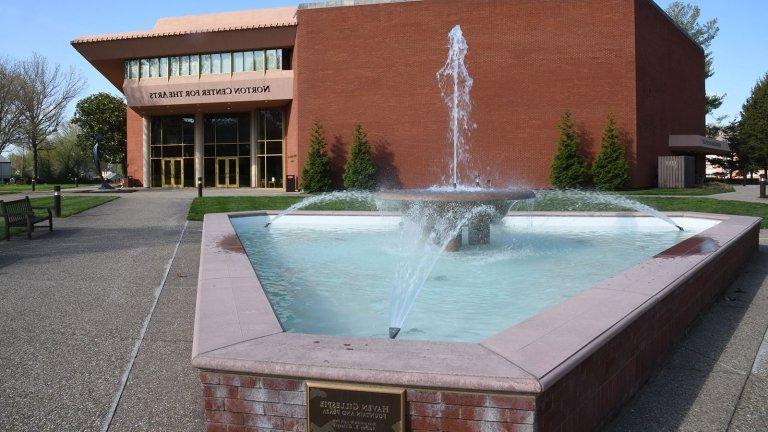 Gillespie fountain and plaza in front of the Norton Center